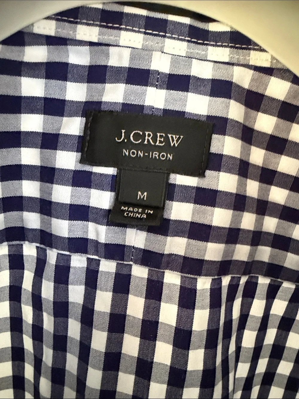 J. Crew Men’s Navy and White Gingham non iron Button-Down Shirt size M